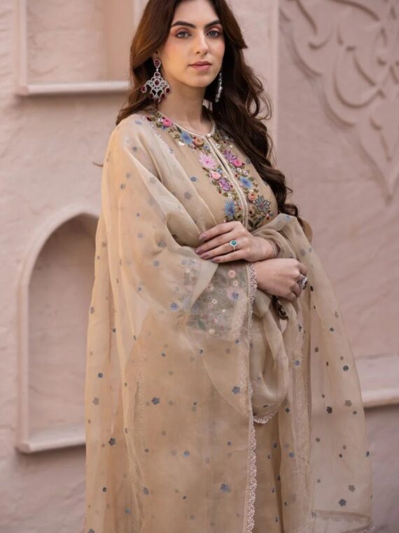 Beige Orchid Long Sahiba Kurta Complete Set