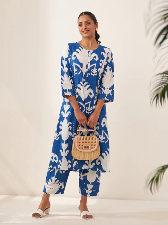 Blue Ikat Lovebirds Kurta Set