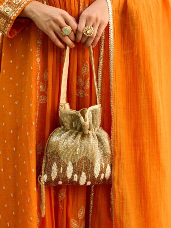 Golden Metallic Bead Work Potli