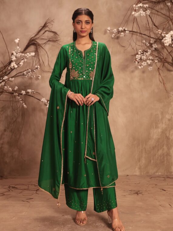 Green Frockstyle Rani Kurta Set