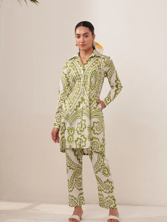 Green Ikat Collar Lovebirds Co-ord Set