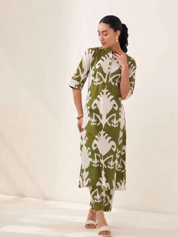 Green Ikat Lovebirds Kurta Set