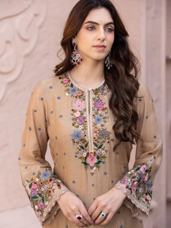Ivory Multicolor Floral Embroidered Kurti