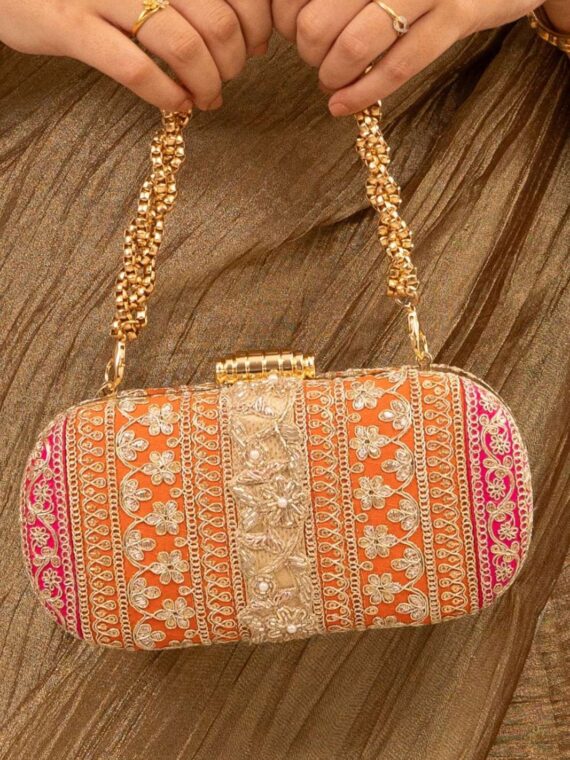 Orange and Pink Naaz Capsule Clutch
